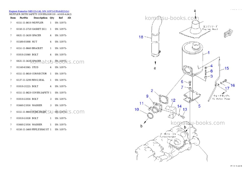 Komatsu s6d125-1al s/n 51975-up Parts catalog cover Page 10