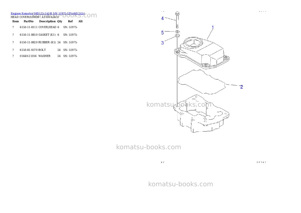 Komatsu s6d125-1aj-h s/n 51975-up Parts catalog cover Page 2