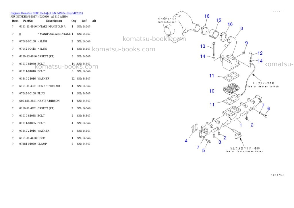Komatsu s6d125-1aj-h s/n 51975-up Parts catalog cover Page 3