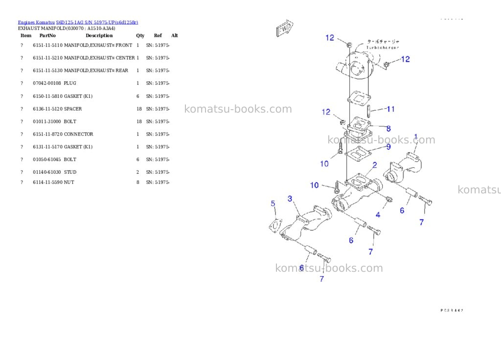 Komatsu s6d125-1ag s/n 51975-up Parts catalog cover Page 6 Komatsu s6d125-1ag s/n 51975-up Parts catalog cover Page 6