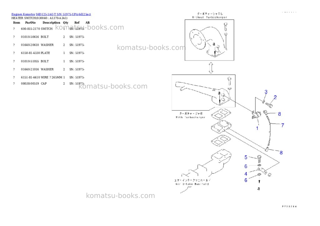 Komatsu s6d125-1ag-t s/n 51975-up Parts catalog cover Page 3