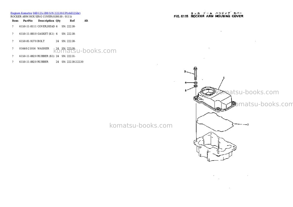 Komatsu s6d125-1b8 s/n 22230-up Parts catalog cover Page 2 Komatsu s6d125-1b8 s/n 22230-up Parts catalog cover Page 2