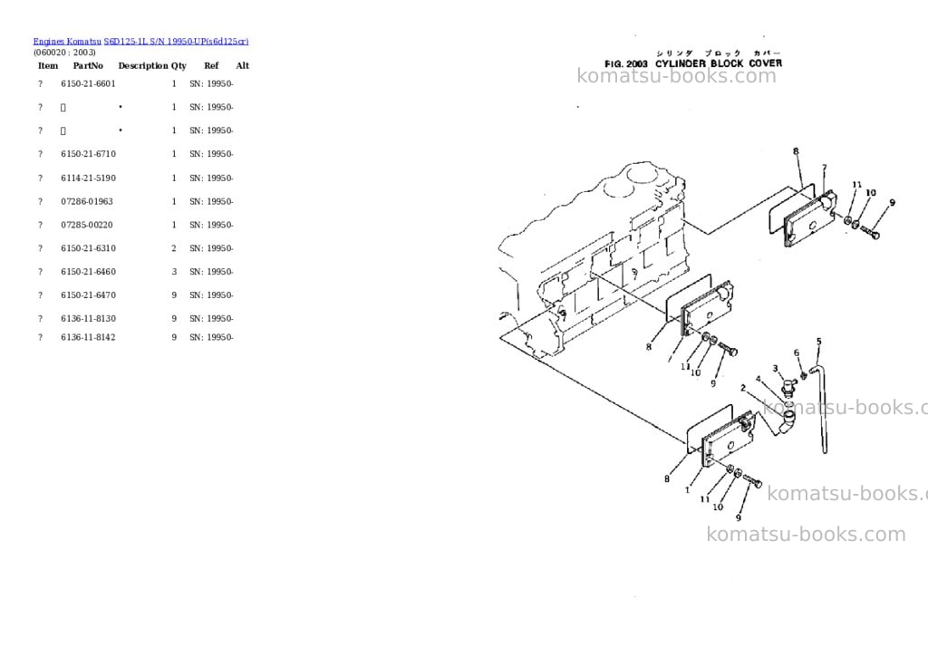 Komatsu s6d125-1l s/n 19950-up Parts catalog cover Page 8 Komatsu s6d125-1l s/n 19950-up Parts catalog cover Page 8