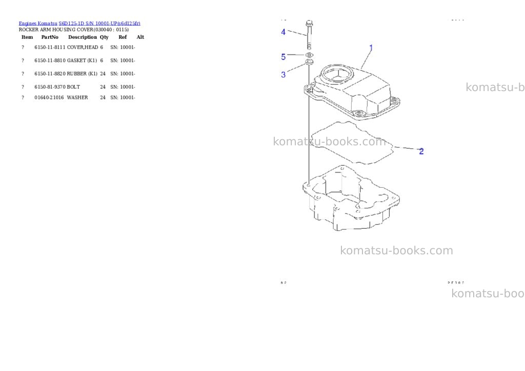 Komatsu s6d125-1d s/n 10001-up Parts catalog cover Page 3 Komatsu s6d125-1d s/n 10001-up Parts catalog cover Page 3