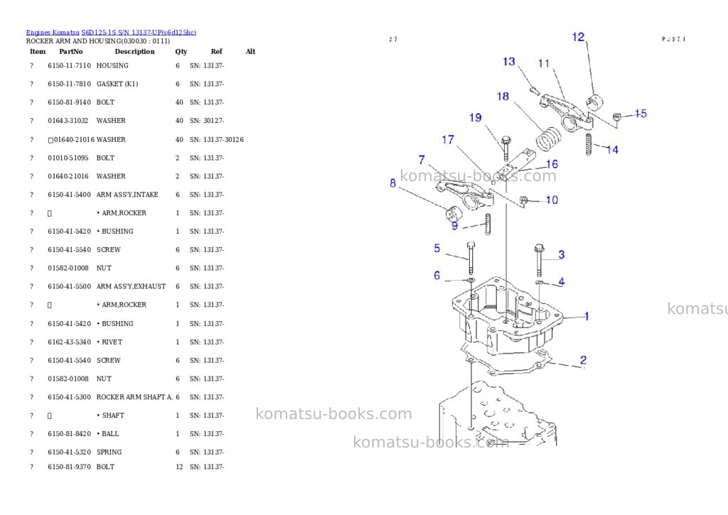 Komatsu s6d125-1s s/n 13137-up Parts catalog cover Page 2