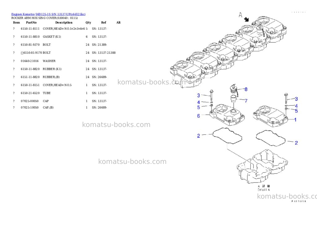 Komatsu s6d125-1s s/n 13137-up Parts catalog cover Page 3