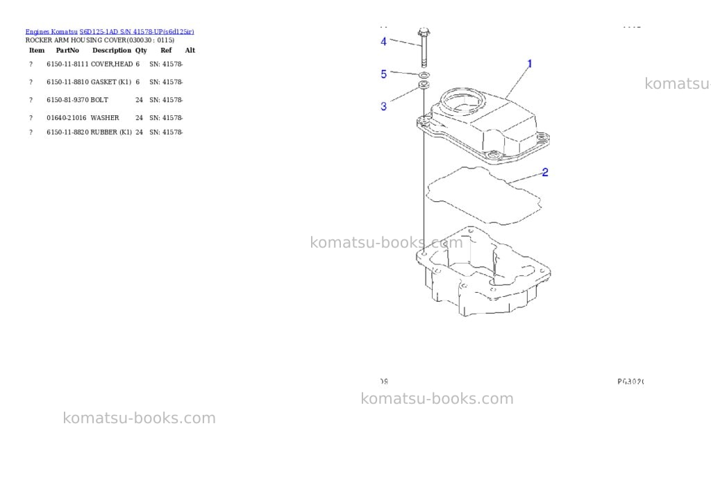 Komatsu s6d125-1ad s/n 41578-up Parts catalog cover Page 2