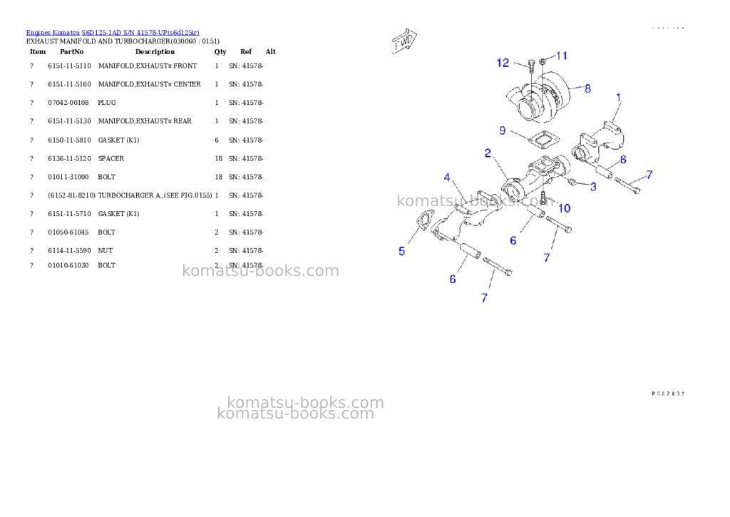 Komatsu s6d125-1ad s/n 41578-up Parts catalog cover Page 5