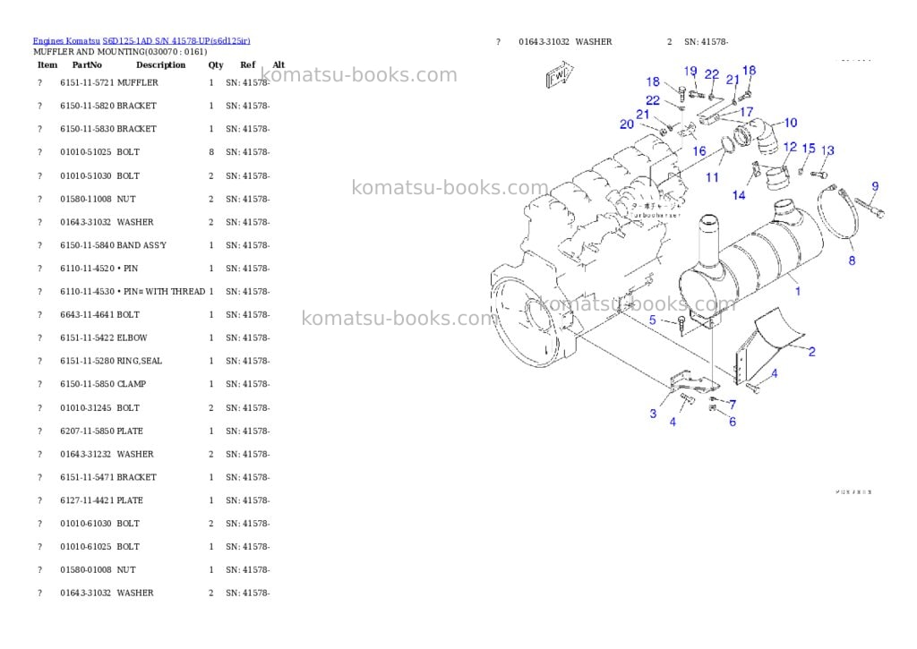 Komatsu s6d125-1ad s/n 41578-up Parts catalog cover Page 6