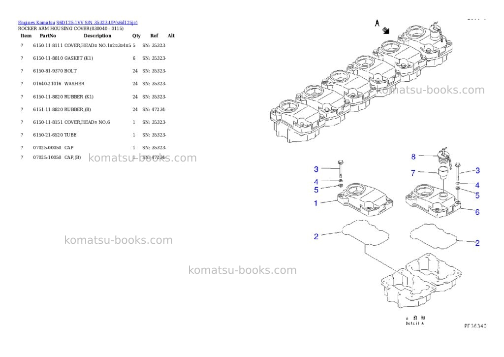 Komatsu s6d125-1vv s/n 35323-up Parts catalog cover Page 3 Komatsu s6d125-1vv s/n 35323-up Parts catalog cover Page 3