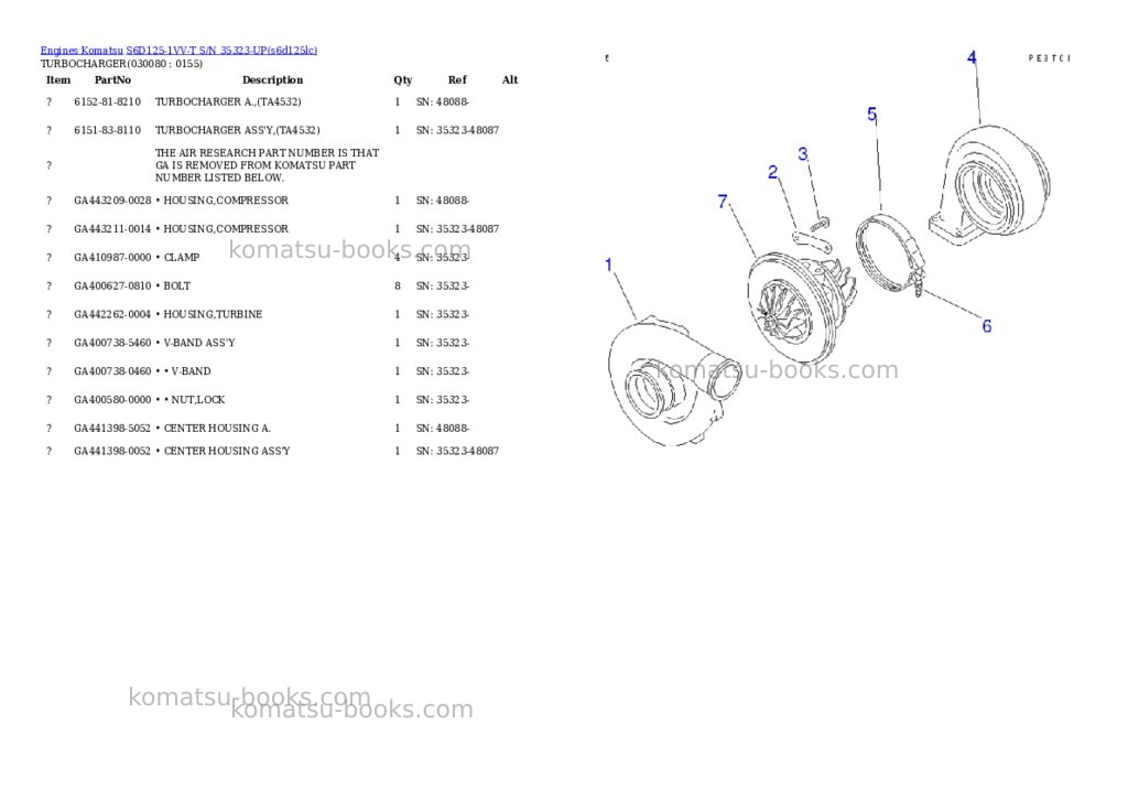 Komatsu s6d125-1vv-t s/n 35323-up Parts catalog cover Page 7