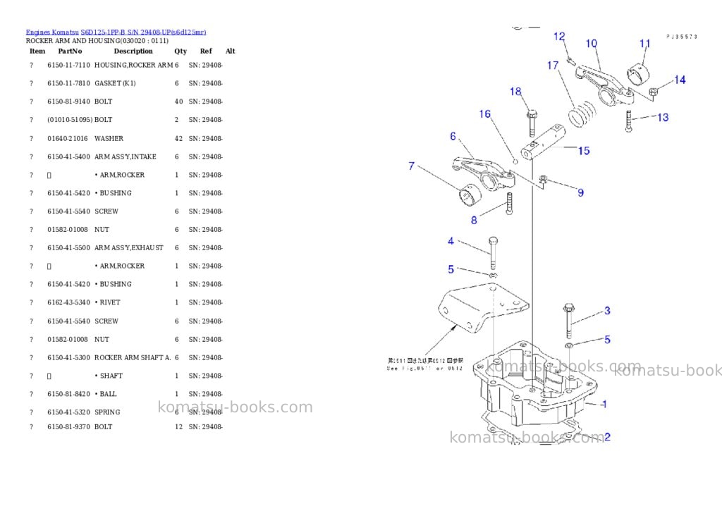 Komatsu s6d125-1pp-b s/n 29408-up Parts catalog cover Komatsu s6d125-1pp-b s/n 29408-up Parts catalog cover