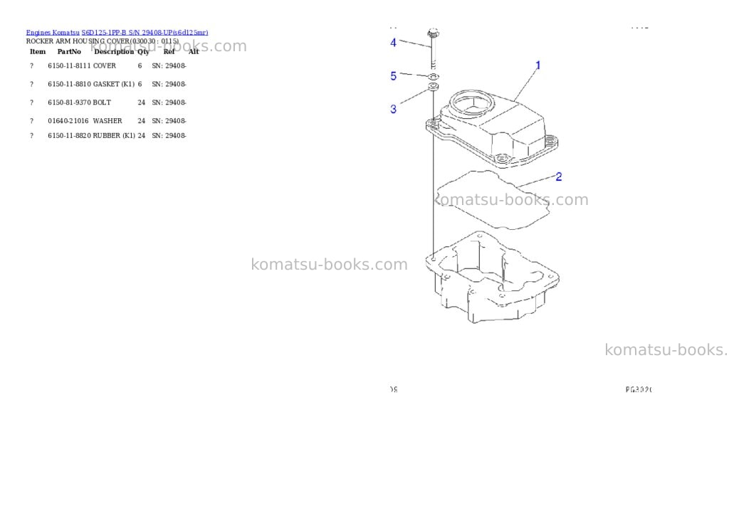 Komatsu s6d125-1pp-b s/n 29408-up Parts catalog cover Page 2 Komatsu s6d125-1pp-b s/n 29408-up Parts catalog cover Page 2