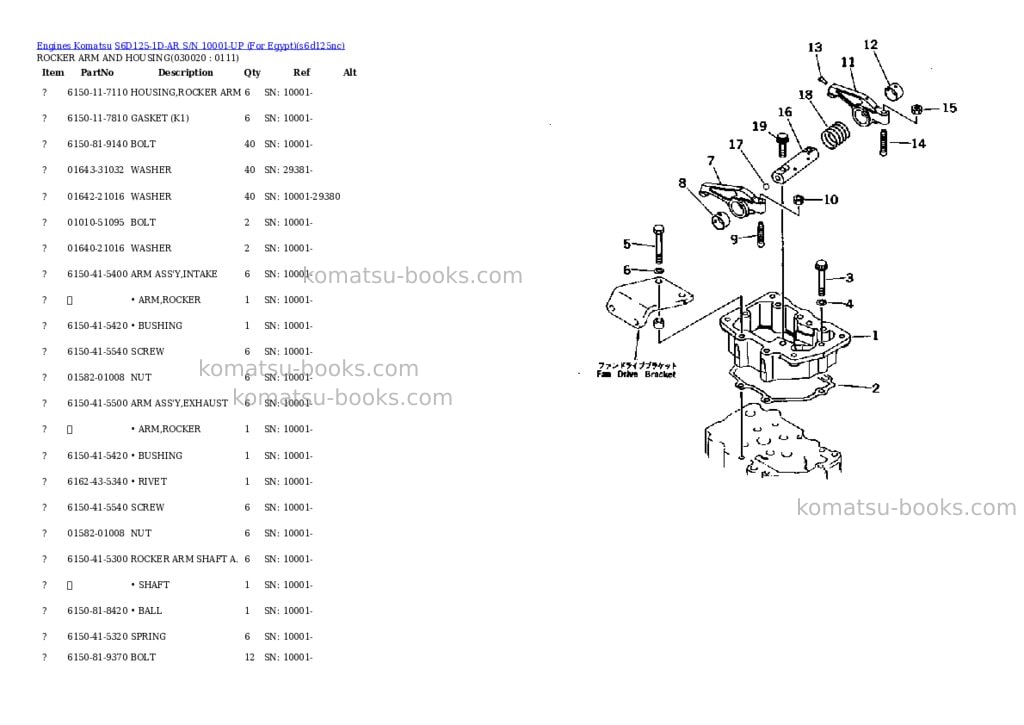 Komatsu s6d125-1d-ar s/n 10001-up for egypt Parts catalog cover