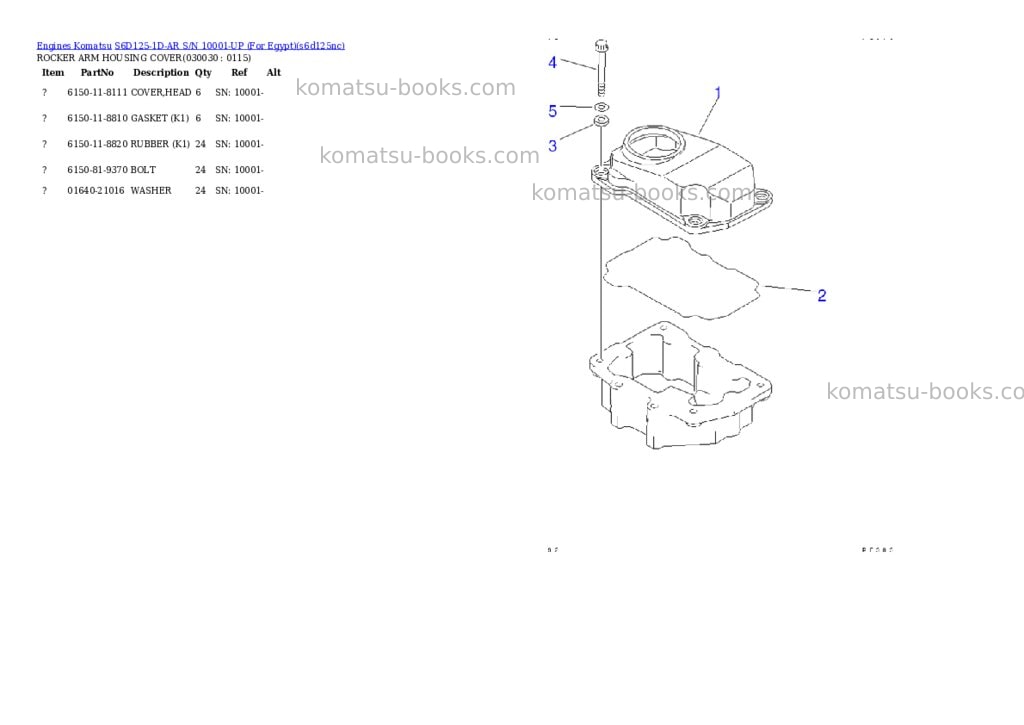 Komatsu s6d125-1d-ar s/n 10001-up for egypt Parts catalog cover Page 2
