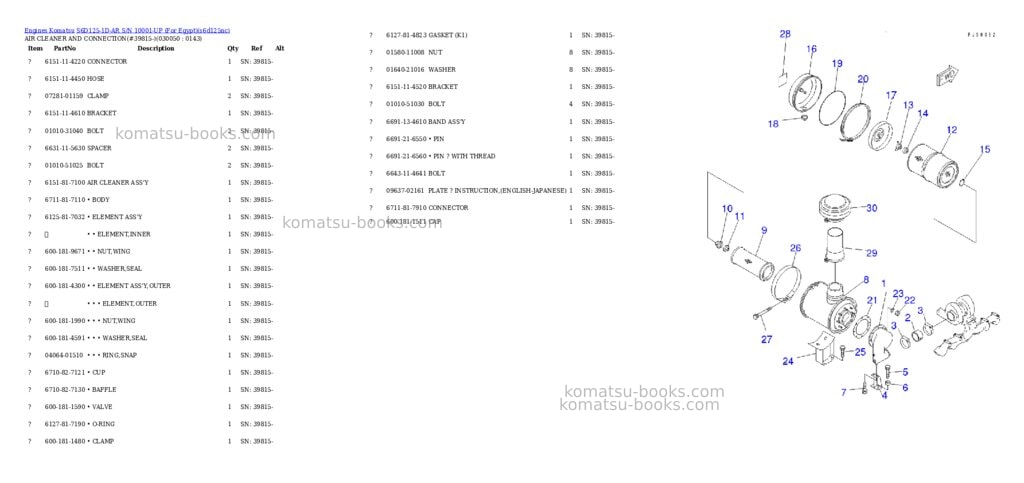 Komatsu s6d125-1d-ar s/n 10001-up for egypt Parts catalog cover Page 4