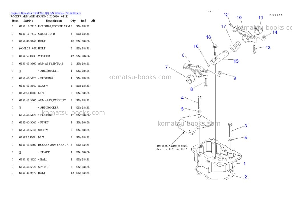 Komatsu s6d125-1qq s/n 28434-up Parts catalog cover