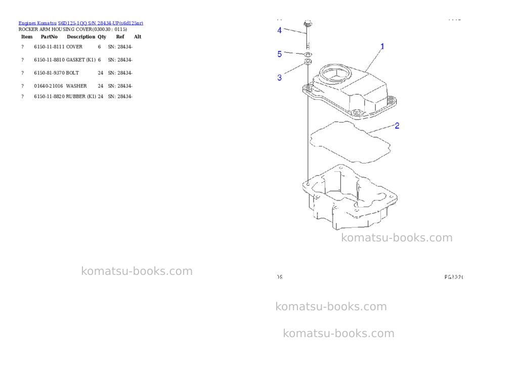 Komatsu s6d125-1qq s/n 28434-up Parts catalog cover Page 2