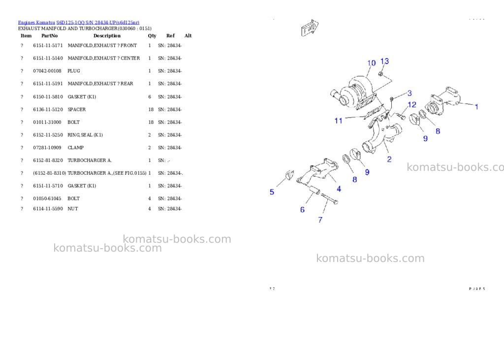 Komatsu s6d125-1qq s/n 28434-up Parts catalog cover Page 5