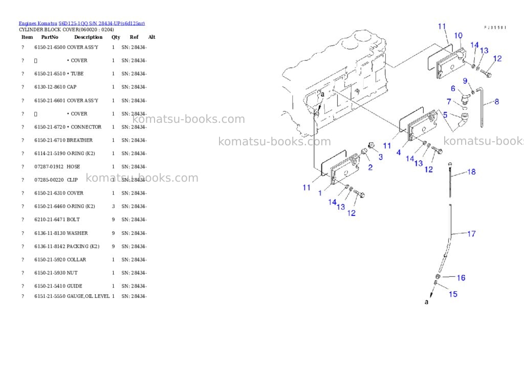 Komatsu s6d125-1qq s/n 28434-up Parts catalog cover Page 9