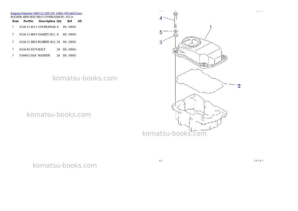 Komatsu s6d125-1ee s/n 10001-up Parts catalog cover Page 2 Komatsu s6d125-1ee s/n 10001-up Parts catalog cover Page 2