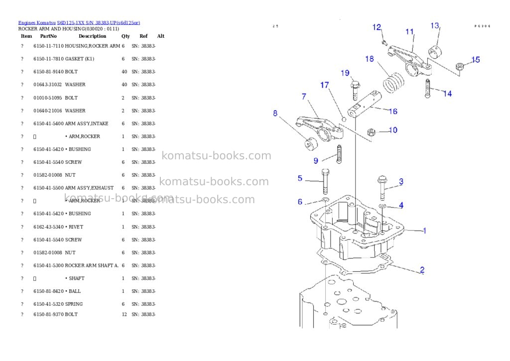 Komatsu s6d125-1xx s/n 38383-up Parts catalog cover Komatsu s6d125-1xx s/n 38383-up Parts catalog cover