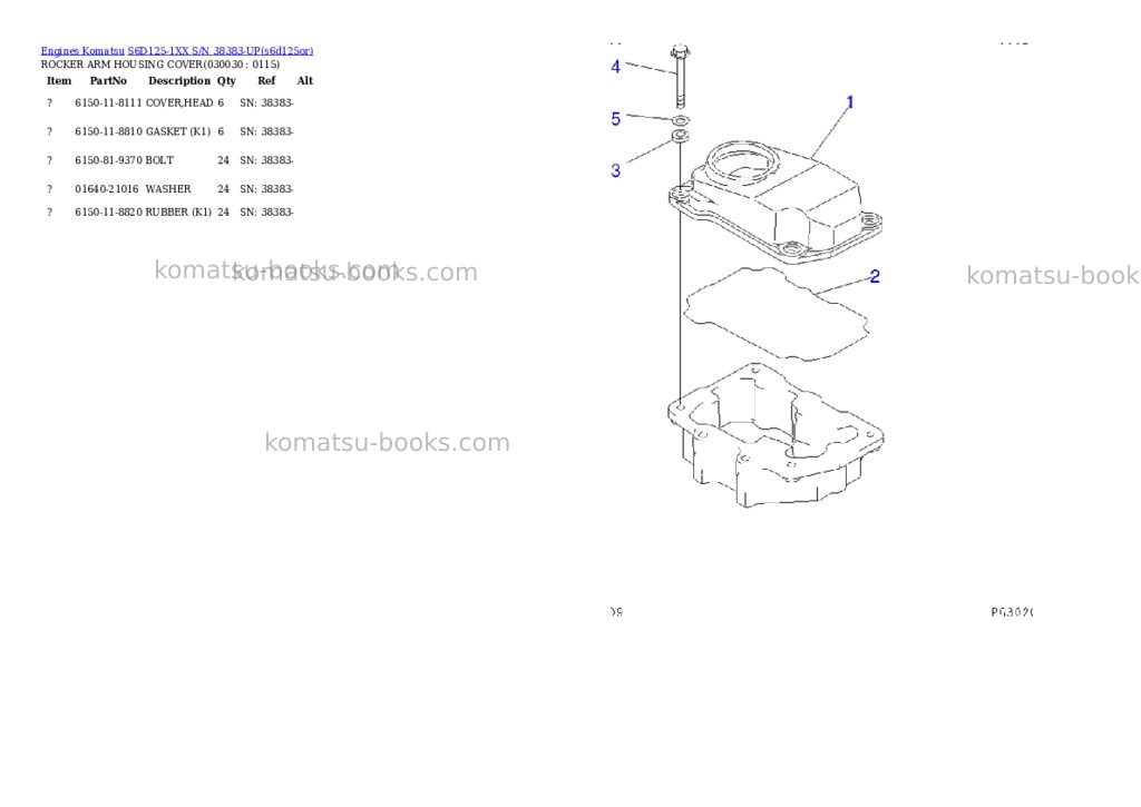 Komatsu s6d125-1xx s/n 38383-up Parts catalog cover Page 2 Komatsu s6d125-1xx s/n 38383-up Parts catalog cover Page 2