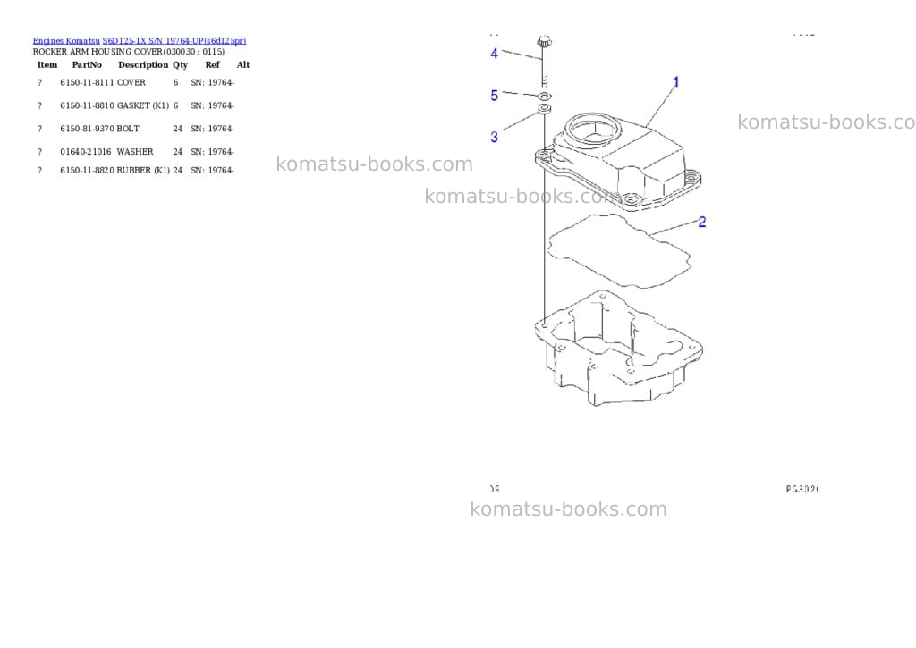 Komatsu s6d125-1x s/n 19764-up Parts catalog cover Page 2