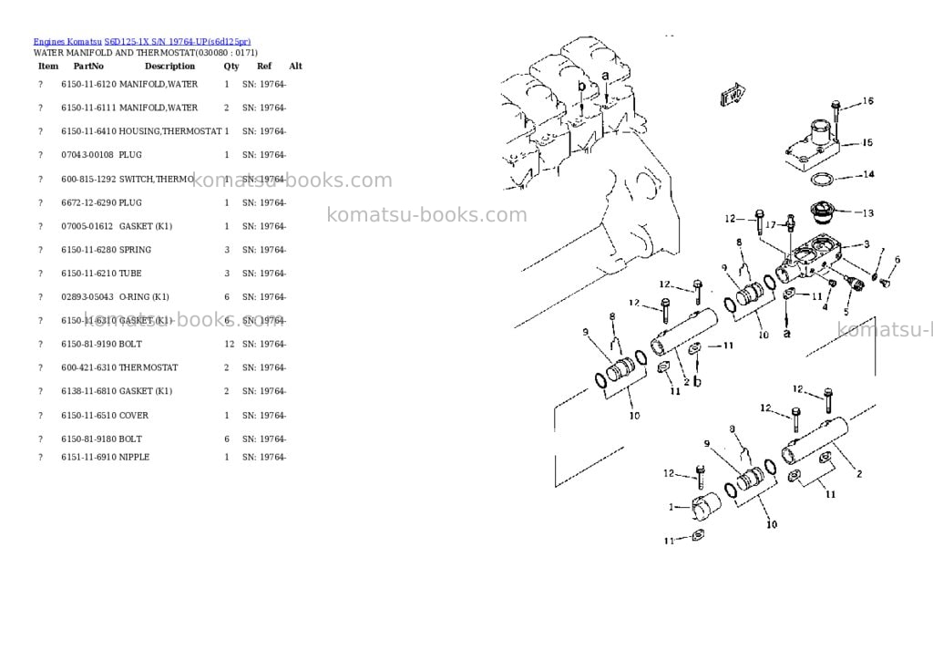 Komatsu s6d125-1x s/n 19764-up Parts catalog cover Page 7