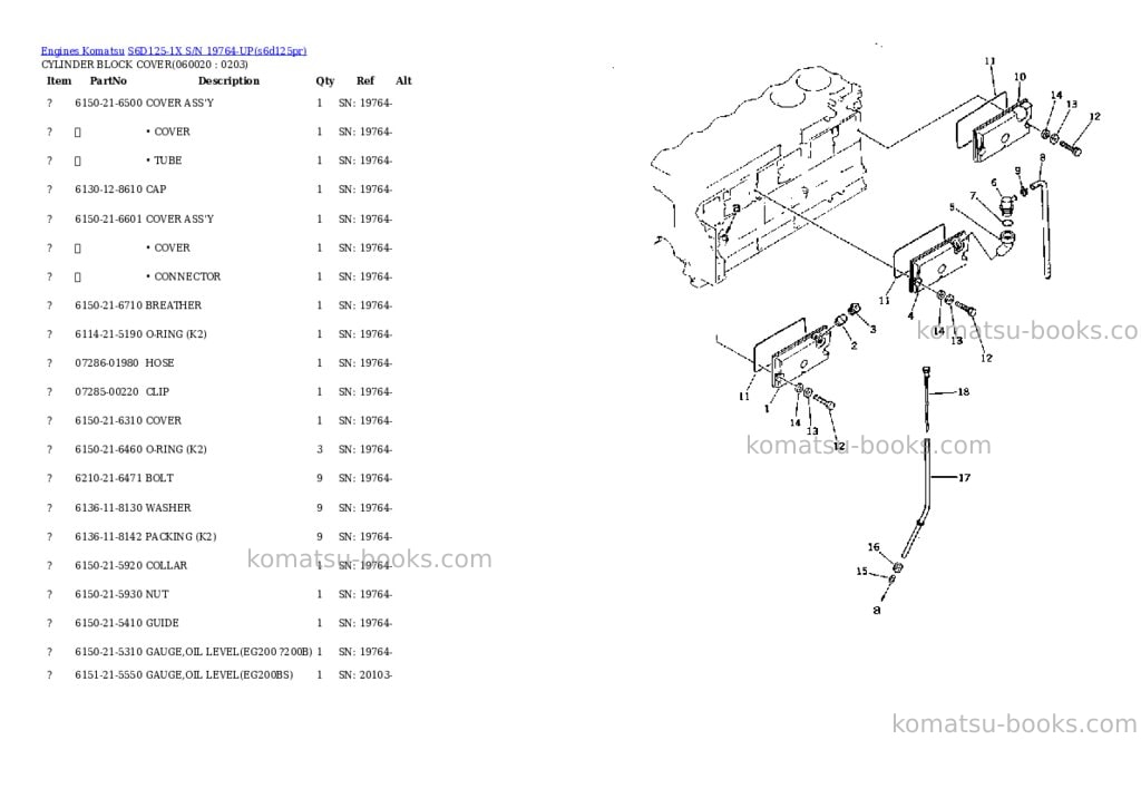 Komatsu s6d125-1x s/n 19764-up Parts catalog cover Page 9