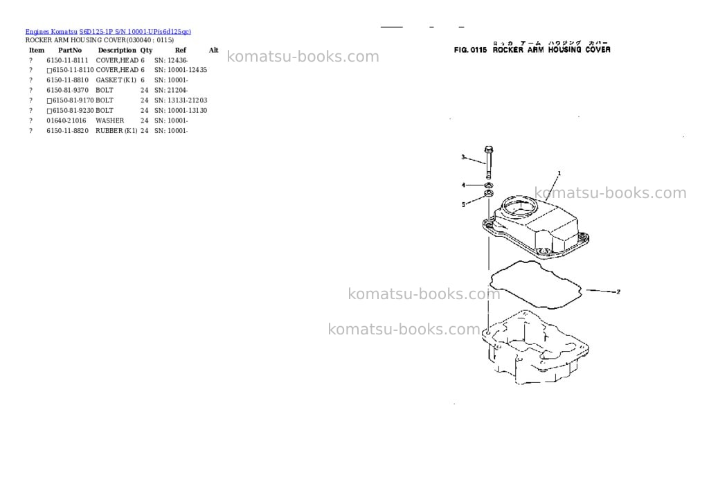 Komatsu s6d125-1p s/n 10001-up Parts catalog cover Page 3