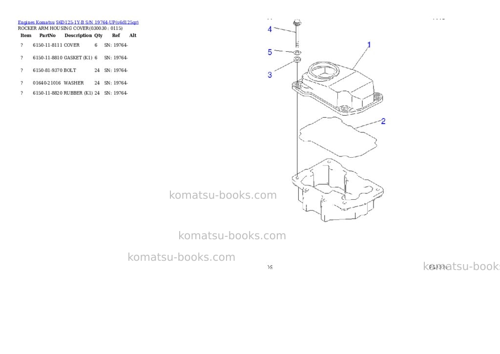 Komatsu s6d125-1y-b s/n 19764-up Parts catalog cover Page 2 Komatsu s6d125-1y-b s/n 19764-up Parts catalog cover Page 2