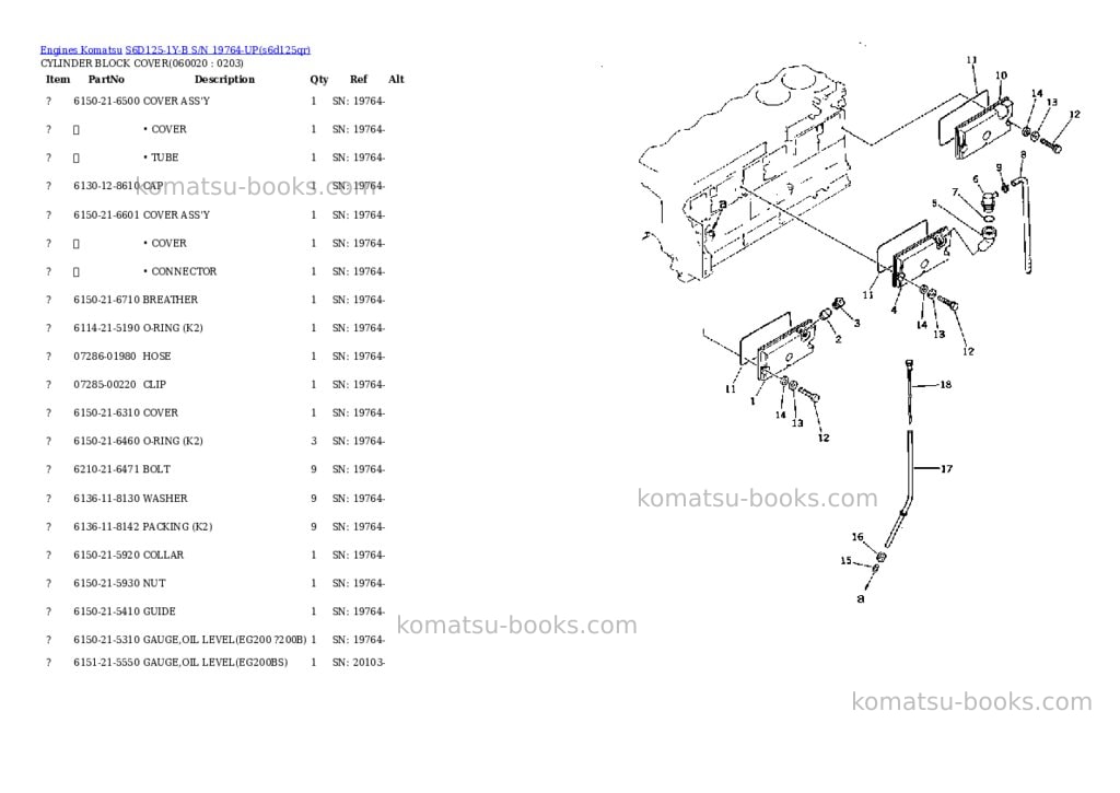 Komatsu s6d125-1y-b s/n 19764-up Parts catalog cover Page 9 Komatsu s6d125-1y-b s/n 19764-up Parts catalog cover Page 9