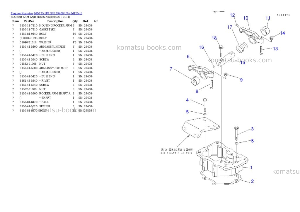 Komatsu s6d125-1pp s/n 29408-up Parts catalog cover Komatsu s6d125-1pp s/n 29408-up Parts catalog cover