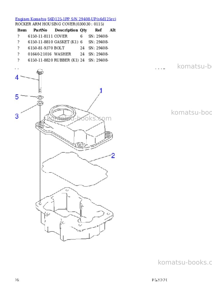 Komatsu s6d125-1pp s/n 29408-up Parts catalog cover Page 2 Komatsu s6d125-1pp s/n 29408-up Parts catalog cover Page 2