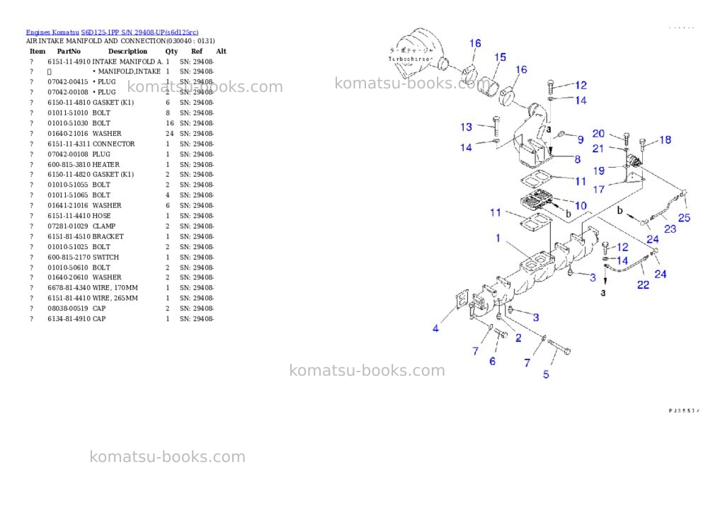 Komatsu s6d125-1pp s/n 29408-up Parts catalog cover Page 3 Komatsu s6d125-1pp s/n 29408-up Parts catalog cover Page 3
