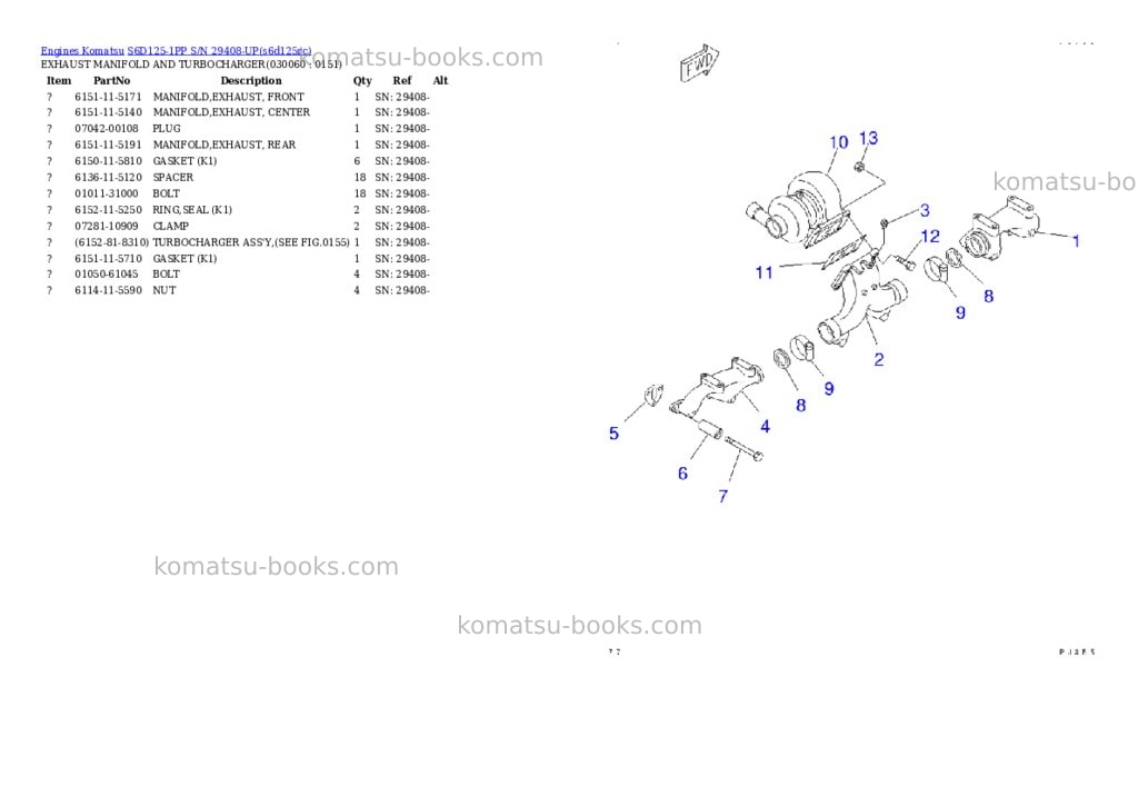 Komatsu s6d125-1pp s/n 29408-up Parts catalog cover Page 5 Komatsu s6d125-1pp s/n 29408-up Parts catalog cover Page 5