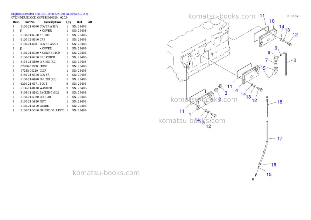 Komatsu S6D125-1PP-B S/N 29408-UP Parts catalog cover Page 10 Komatsu S6D125-1PP-B S/N 29408-UP Parts catalog cover Page 10
