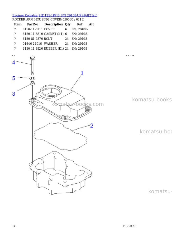 Komatsu S6D125-1PP-B S/N 29408-UP Parts catalog cover Page 2 Komatsu S6D125-1PP-B S/N 29408-UP Parts catalog cover Page 2