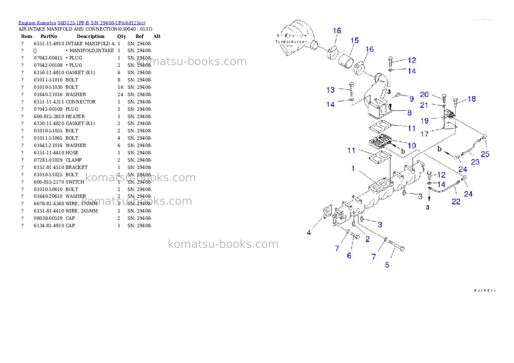 Komatsu S6D125-1PP-B S/N 29408-UP Parts catalog cover Page 3 Komatsu S6D125-1PP-B S/N 29408-UP Parts catalog cover Page 3