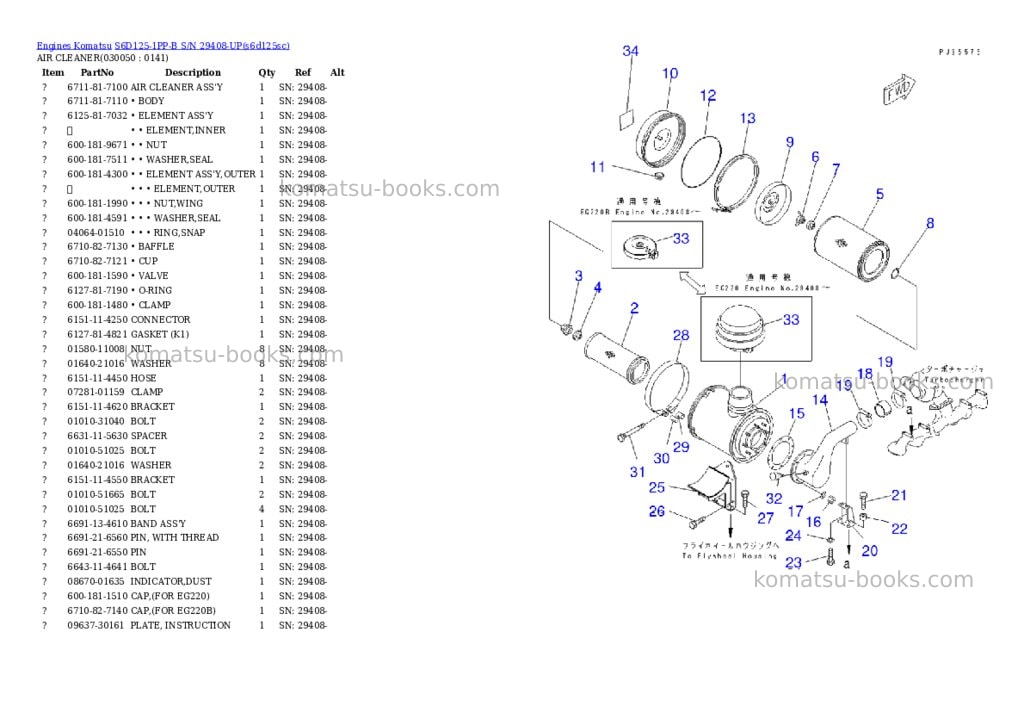Komatsu S6D125-1PP-B S/N 29408-UP Parts catalog cover Page 4 Komatsu S6D125-1PP-B S/N 29408-UP Parts catalog cover Page 4