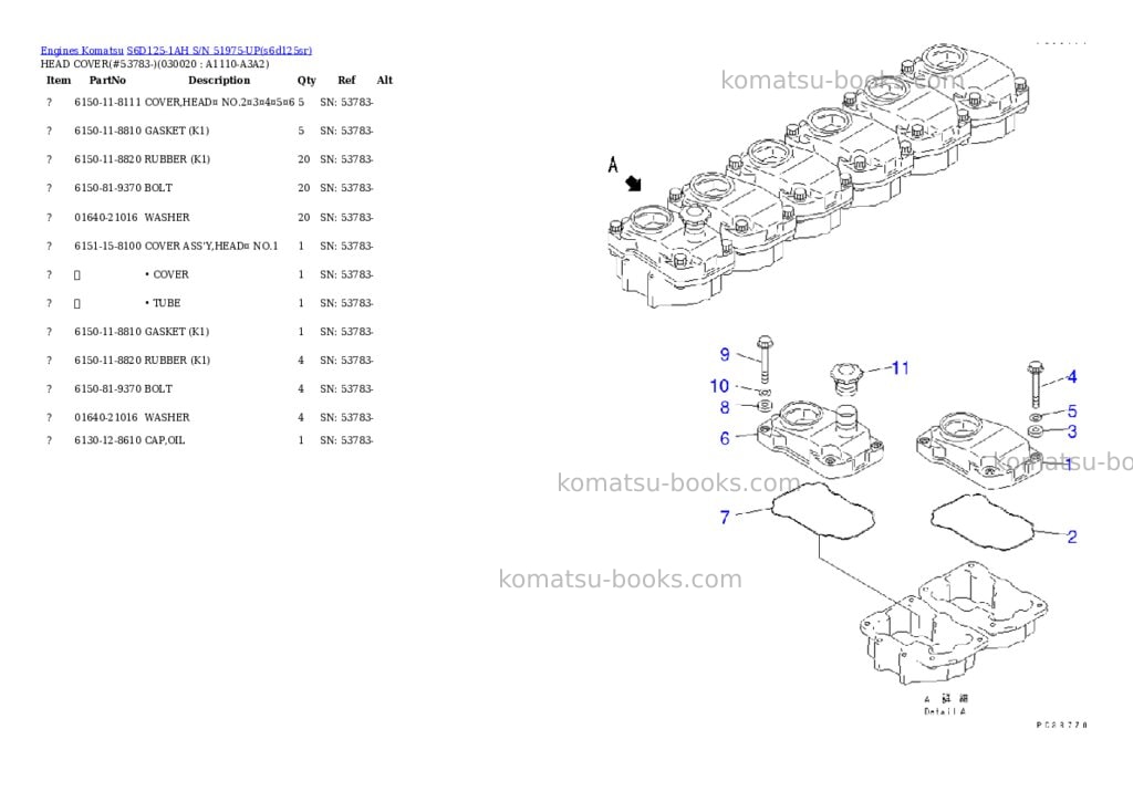 Komatsu s6d125-1ah s/n 51975-up Parts catalog cover