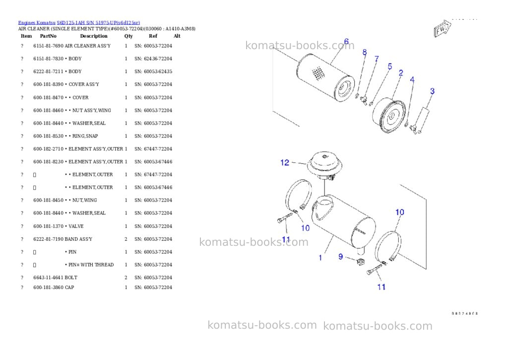 Komatsu s6d125-1ah s/n 51975-up Parts catalog cover Page 5