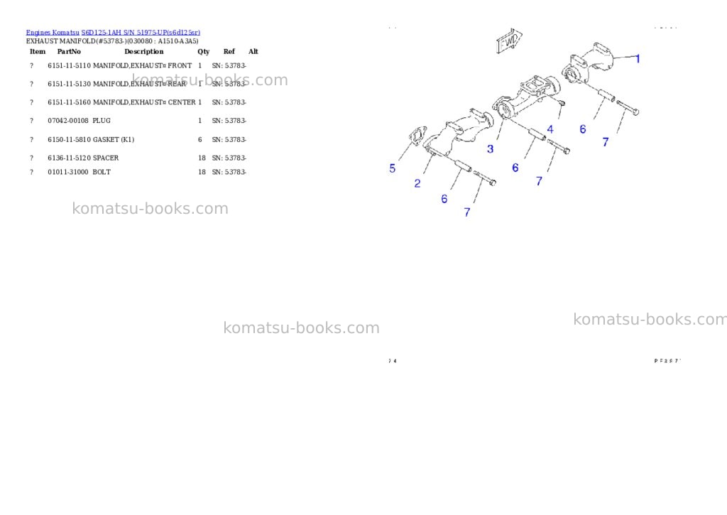 Komatsu s6d125-1ah s/n 51975-up Parts catalog cover Page 6