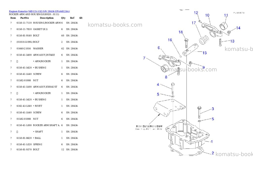 Komatsu S6D125-1QQ S/N 28434-UP Parts catalog cover Komatsu S6D125-1QQ S/N 28434-UP Parts catalog cover