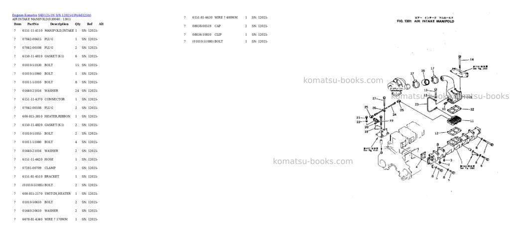 Komatsu S6D125-1N S/N 12025-UP Parts catalog cover Page 3