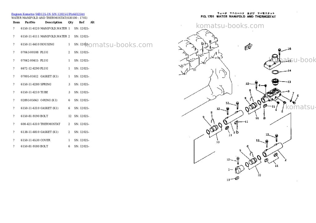 Komatsu S6D125-1N S/N 12025-UP Parts catalog cover Page 9