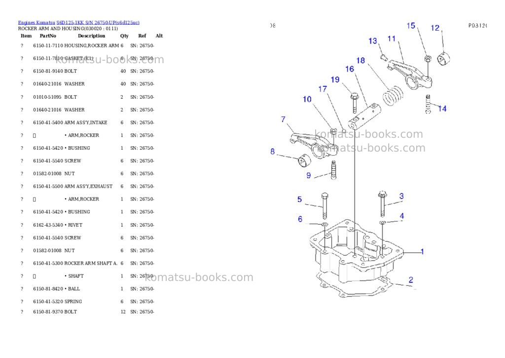 Komatsu s6d125-1kk s/n 26750-up Parts catalog cover
