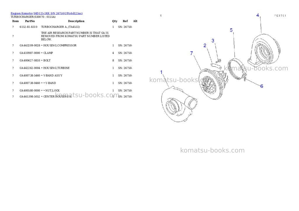 Komatsu s6d125-1kk s/n 26750-up Parts catalog cover Page 6