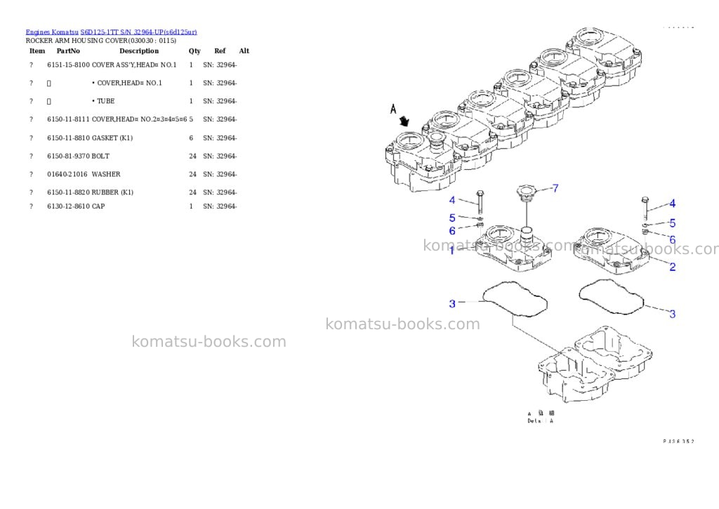 Komatsu s6d125-1tt s/n 32964-up Parts catalog cover Page 2 Komatsu s6d125-1tt s/n 32964-up Parts catalog cover Page 2